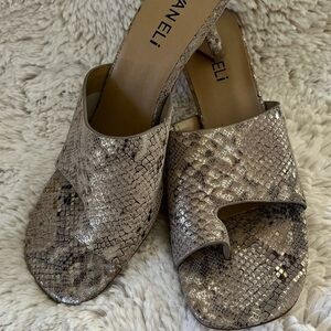 Vaneli Snakeskin Mules - Cream and Tan